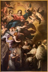 Tuinposter GENOVA, ITALY - MARCH 8, 2023: The painting of Madonna and sanits Carmelitans  in the church Chiesa di Nostra Signora del Carmine e Sant'Agnese by Raffaele Badaracco (1648 - 1726). © Renáta Sedmáková