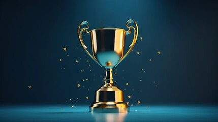 Golden trophy and stars illustration, competitiveness and victory concept, blue background. Generative AI