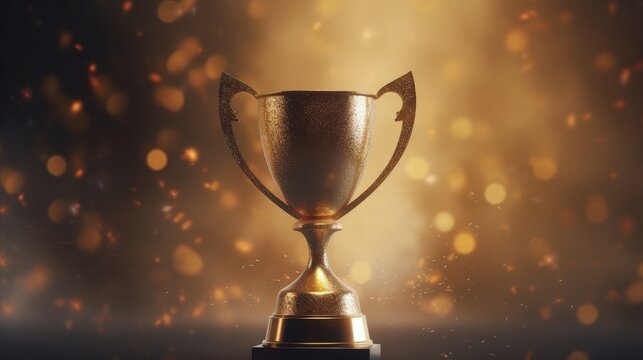 Trophy illustration, competitiveness and victory concept, bokeh background. Generative AI