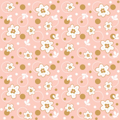Cute seamless pattern with  flowers on pink  background. Elegant hand drawn flowers.