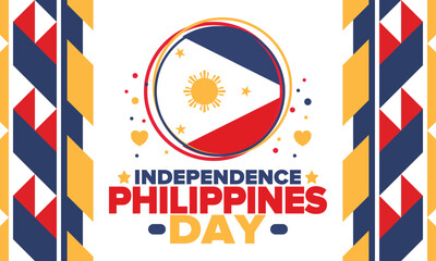 Philippines Independence Day. Celebrated annually on June 12 in Philippines. Happy national holiday of freedom. Philippines flag. South-East Asian country. Patriotic design. Vector poster