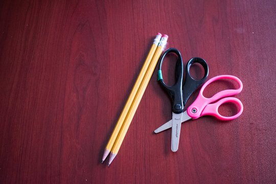 School supplies pencil and scissors
