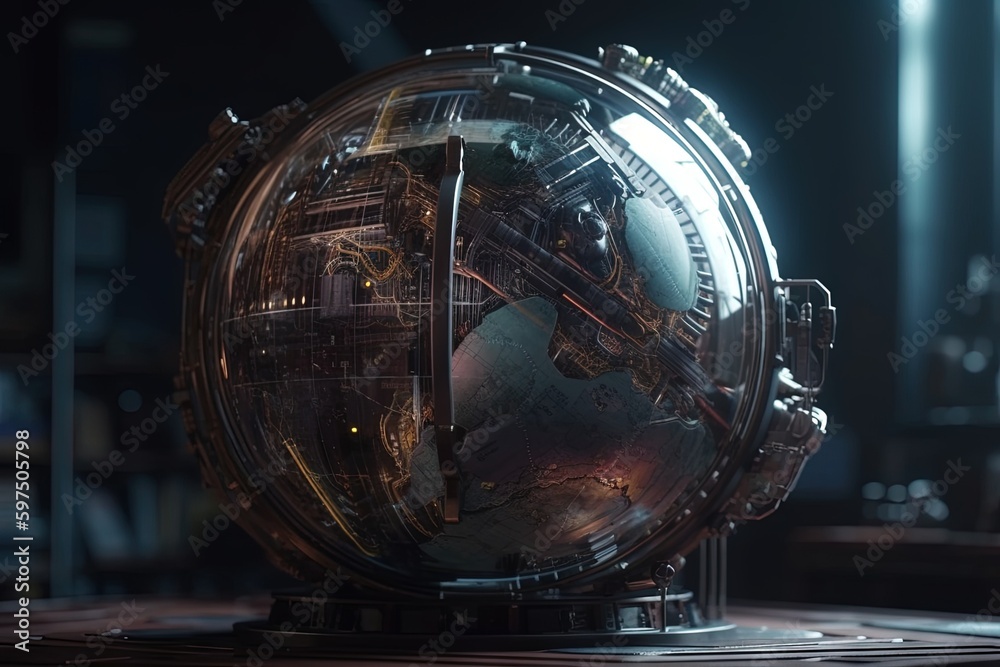 Wall mural future technology sphere cosmic background with earth inside a globe illustration generative ai