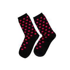 cotton socks with a pattern of colored red hearts