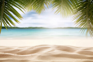 Fototapeta na wymiar Sandy Beach with Island in the Background. created with Generative AI
