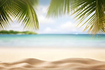 Obraz na płótnie Canvas Sandy Beach with Island in the Background. created with Generative AI