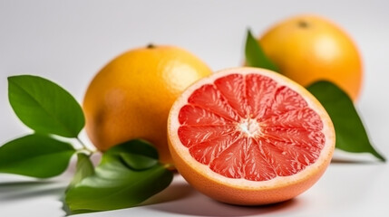 Orange grapefruit slices with leaf isolated on white background Ai generated image