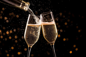 Elegant champagne toast for a celebratory occasion. created with Generative AI