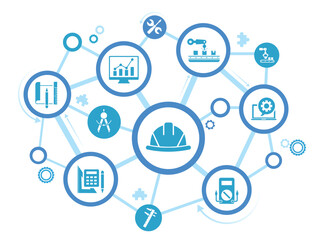 Industrial engineering vector illustration. industry, engineer hardhat, automation and process integration in a factory.