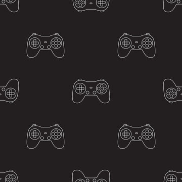 Seamless pattern with wireless gamepad. Joystick for playing video games. Texture template, decoration. Wallpaper for printing with modern controller.