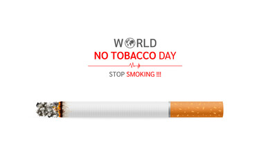World No Tobacco Day, May 31 Illustration. Stop smoking concept for health. It looks like a cylindrical roll wrapped in paper. Normal sizes are shorter than 120 mm. Cut out PNG.