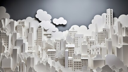 paper craft illustration of urban modern cityscape background wallpaper, Generative Ai