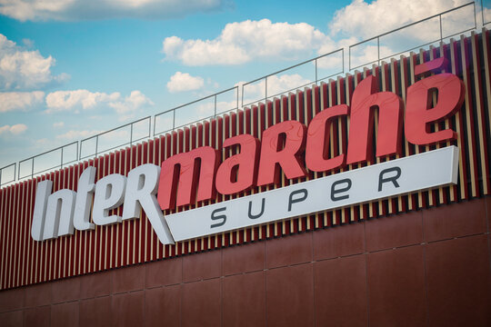 view on the Intermarche sign which is a famous retail distributer in France