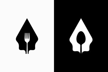 Indonesian culinary specialties wayang and fork spoon logo vector premium design