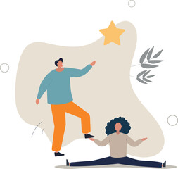 Fototapeta na wymiar Reach for the star, teamwork or support to achieve business goal, partnership or manager mentorship to help success concept.flat vector illustration.