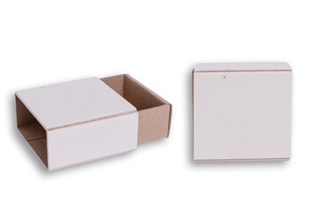 Two wooden boxes, one open and the other closed in white.