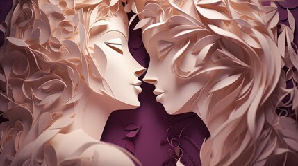 paper craft illustration of couple lover affection, Generative Ai