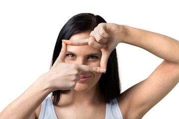 young woman finger framing