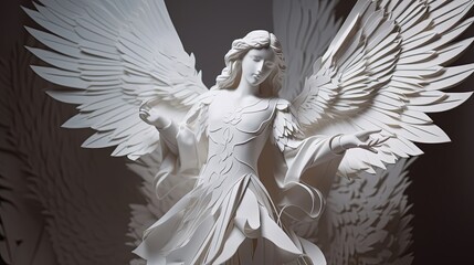 paper craft illustration of an angel sing song heaven hymn with wings and arms spreading , Generative ai