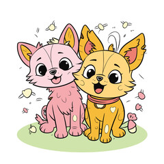 funny cute puppies cartoon style vector clipart, dog illustration, isolated on white background