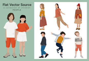 Collection of silhouettes of children who enjoy spring fashion active play on Children's Day