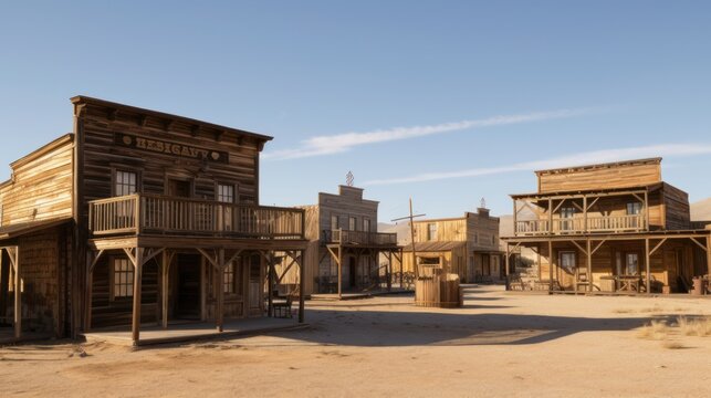 Western town with saloons, cowboys, and outlaws