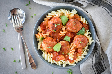 Italian Beef Meatballs in Sauce with Pasta