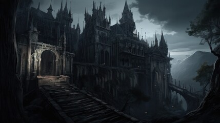 Obraz premium Gothic horror world with dark castle, crypts, and haunted forests