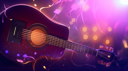 Obraz na płótnie Canvas Guitar music background. Illustration AI Generative.