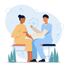 Pregnant women immunization. Doctor will give intravenous shot to pregnant woman illustration