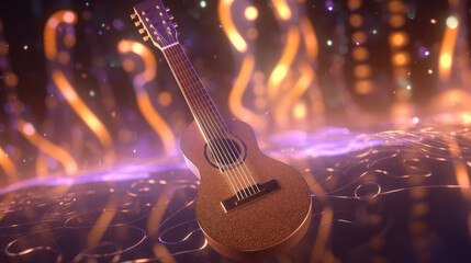 Naklejka premium Guitar music background. Illustration AI Generative.