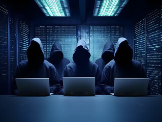 Hackers without face. Concept of hacker group, organization or association.