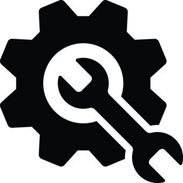 wrench with gear icon, Service tool symbol, setting sign