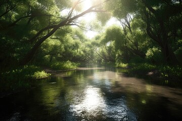 An image of a serene river meandering through Generative AI 
