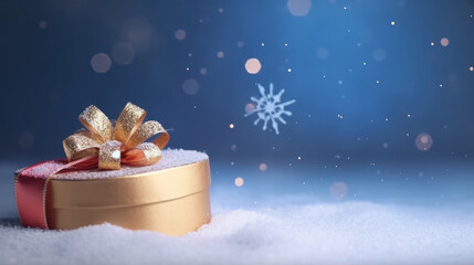 Christmas background with gift box. Illustration AI Generative.