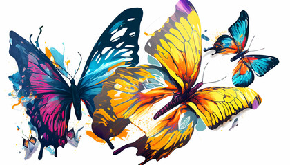 Beautiful abstraction from bright butterflies on a white background