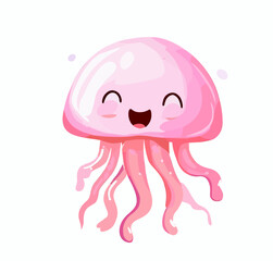 Happy little cute jellyfish, vector art