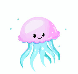 Happy little cute jellyfish, vector art