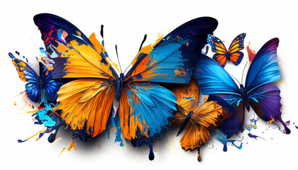 Beautiful abstraction from bright butterflies on a white background