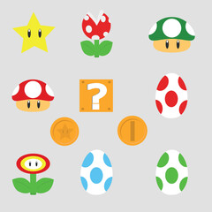 set of icons game mario super