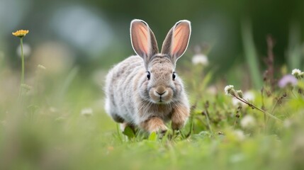 Naklejka na ściany i meble image of a lively bunny hopping through a sunlit meadow: 