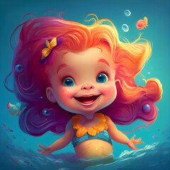 Obraz na płótnie Canvas Credible_Mermaid_happy_smiling_funny_toddlers_version