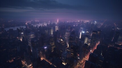 city skyline at night and dusk: "Skyline Symphony" Created using generative AI.