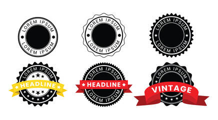 Blank Retro Vintage Badges Vector Set, emblem, premium badges, vintage label, retro label, template vector illustration black and white, Vintage Badge Different Shapes Set