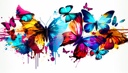 Obraz na płótnie Canvas Beautiful abstraction from bright butterflies on a white background