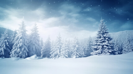 Fototapeta premium Winter Christmas Forest Background. Illustration AI Generative.
