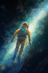 Obraz na płótnie Canvas oil painting style illustration of astronaut with colorful background. Vintage design. AI generated
