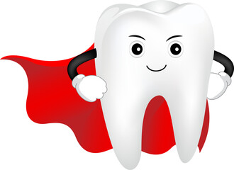 Superhero, healthy tooth concept. dental character. Illustration.