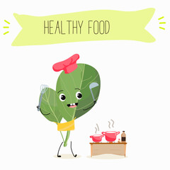 Illustration with funny characters Chinese cabbage, lettuce,  cabbage,peking,  spinach. Funny and healthy food. Vitamins, salad, cute face food, ingredients, vegetarian, vector cartoon, agriculture.