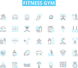 Fitness gym linear icons set. Workout, Health, Strength, Cardio, Endurance, Power, Fitness line vector and concept signs. Wellness,Gym,Training outline illustrations
